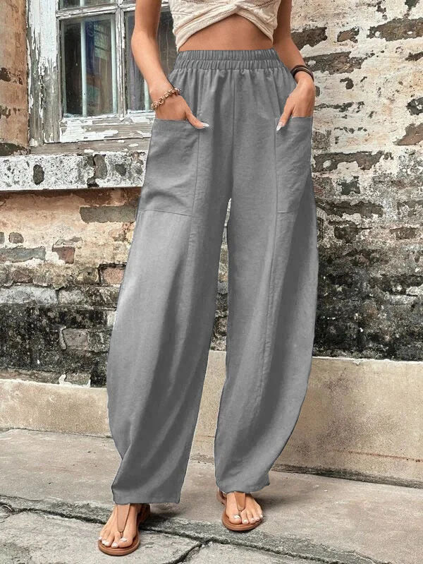 Women's Pants Solid Color Casual Elastic Trousers 17