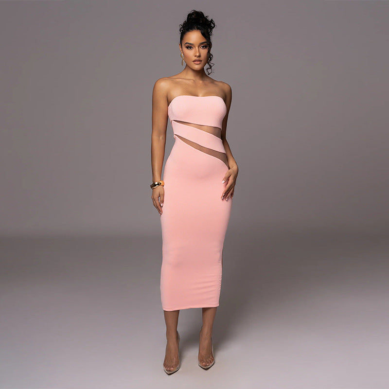 Sexy Strapless Hollow Bodycon Slim Long Party Dress 3