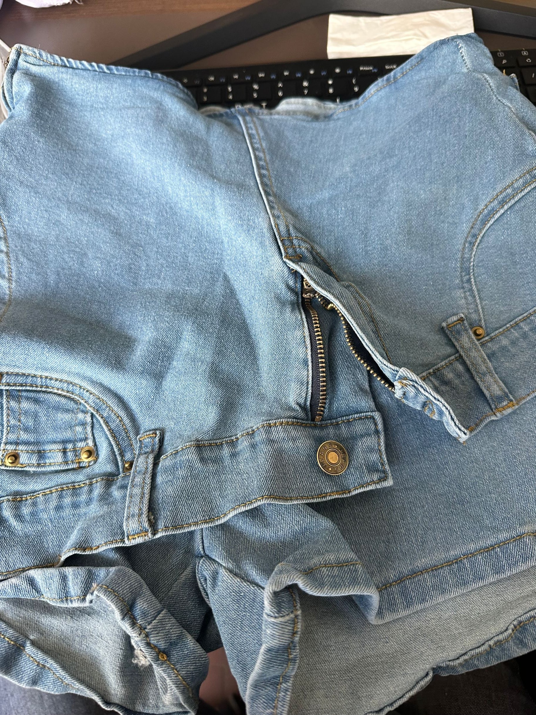 Women's Low Rise Patchwork Slim Fit Stretch Irregular Denim Shorts 12