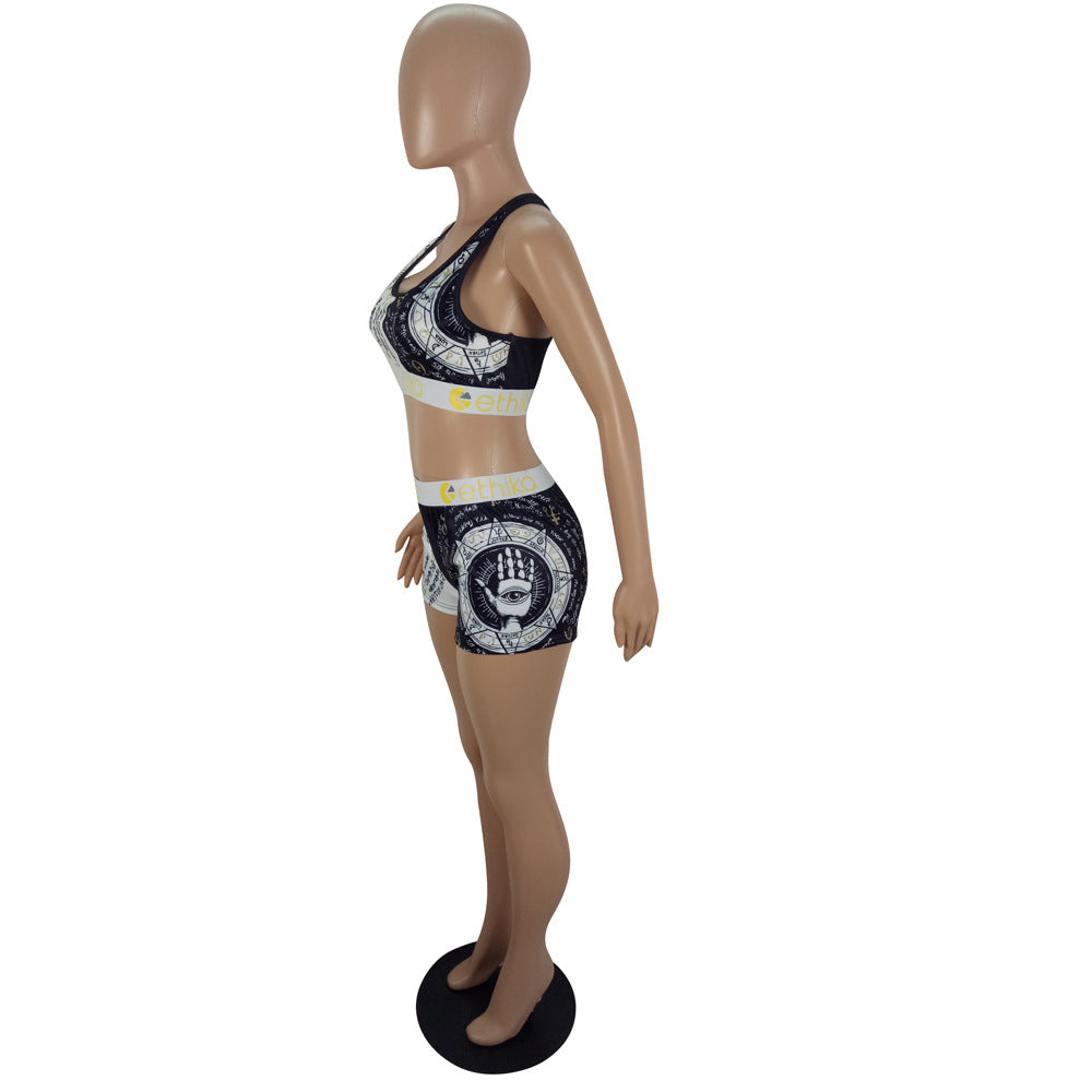 Women Summer Cartoon Printed Top and Shorts Two-piece Set 39