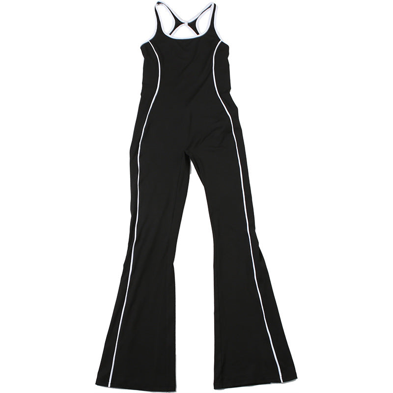 Summer Fashion Low Back Tight Fitting Contrast Color Slim Butt Lift Yoga Casual Jumpsuit for Women 16