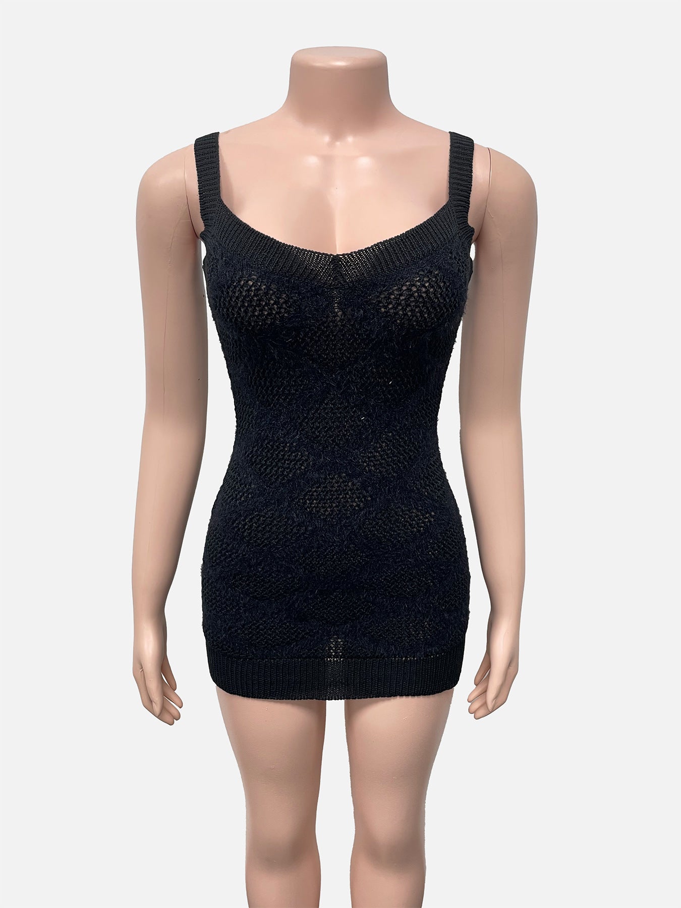 Women's Fashion Sexy Hollow Out Diamond Pattern Knitting Strap Dress 9