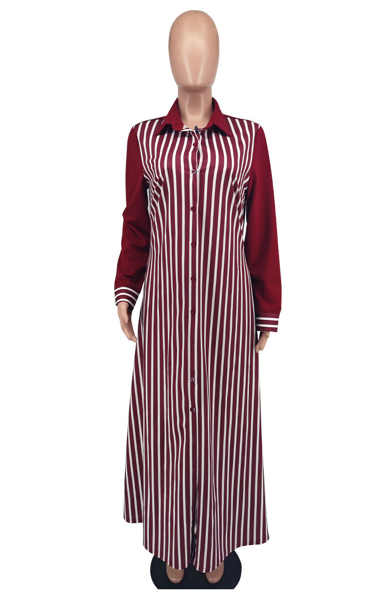 Women's Casual Shirt Outerwear Women's Striped Long Sleeve Shirt Dress 9