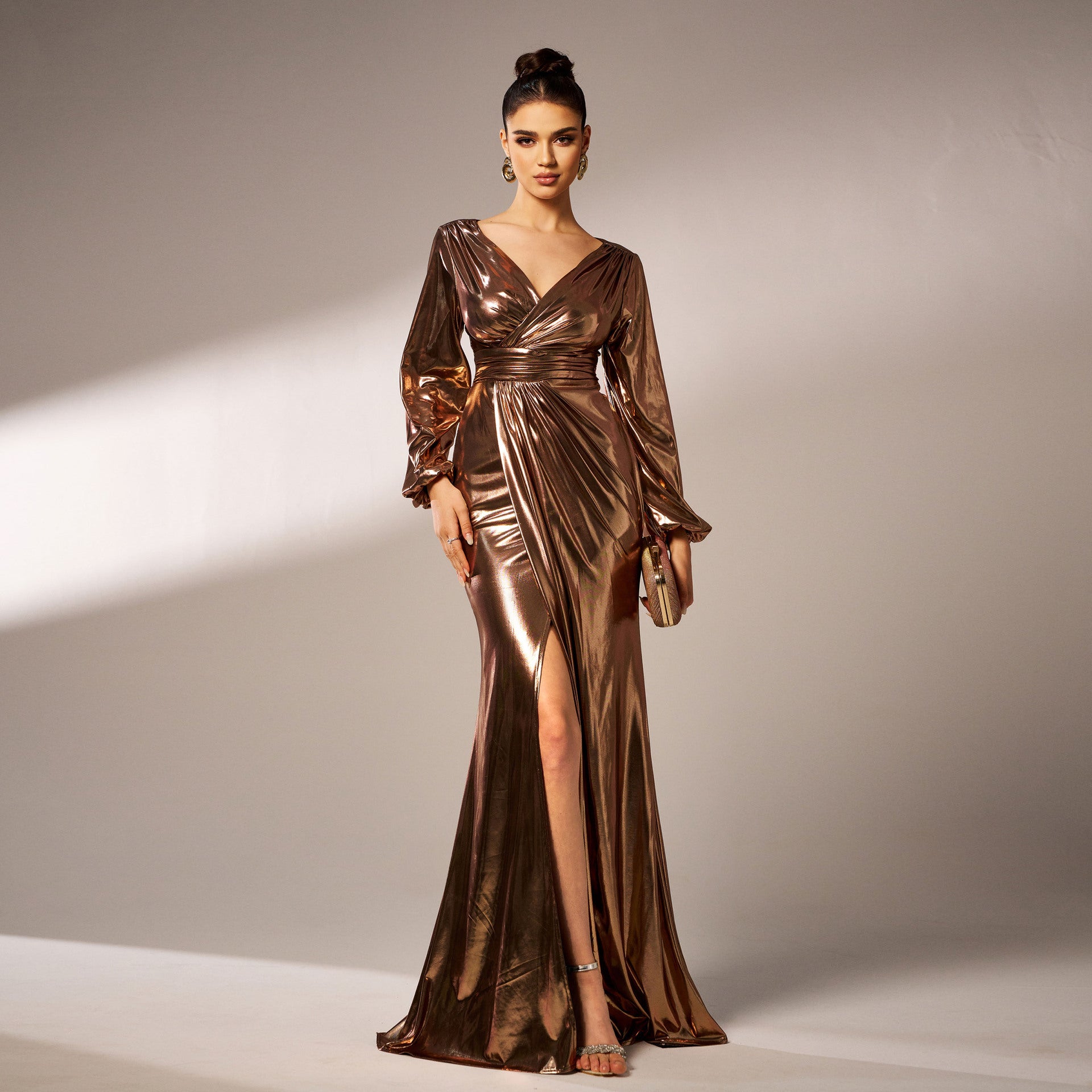 Women V-neck long sleeve Shiny Formal Party Bodycon Evening Dress 7