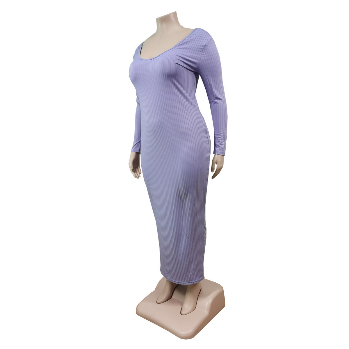 Plus Size Women Sexy Solid V-Neck Dress 31