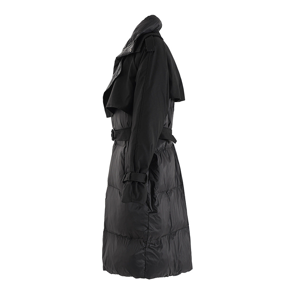 Winter Belt Slim Waist Patchwork Puffy Coat 4