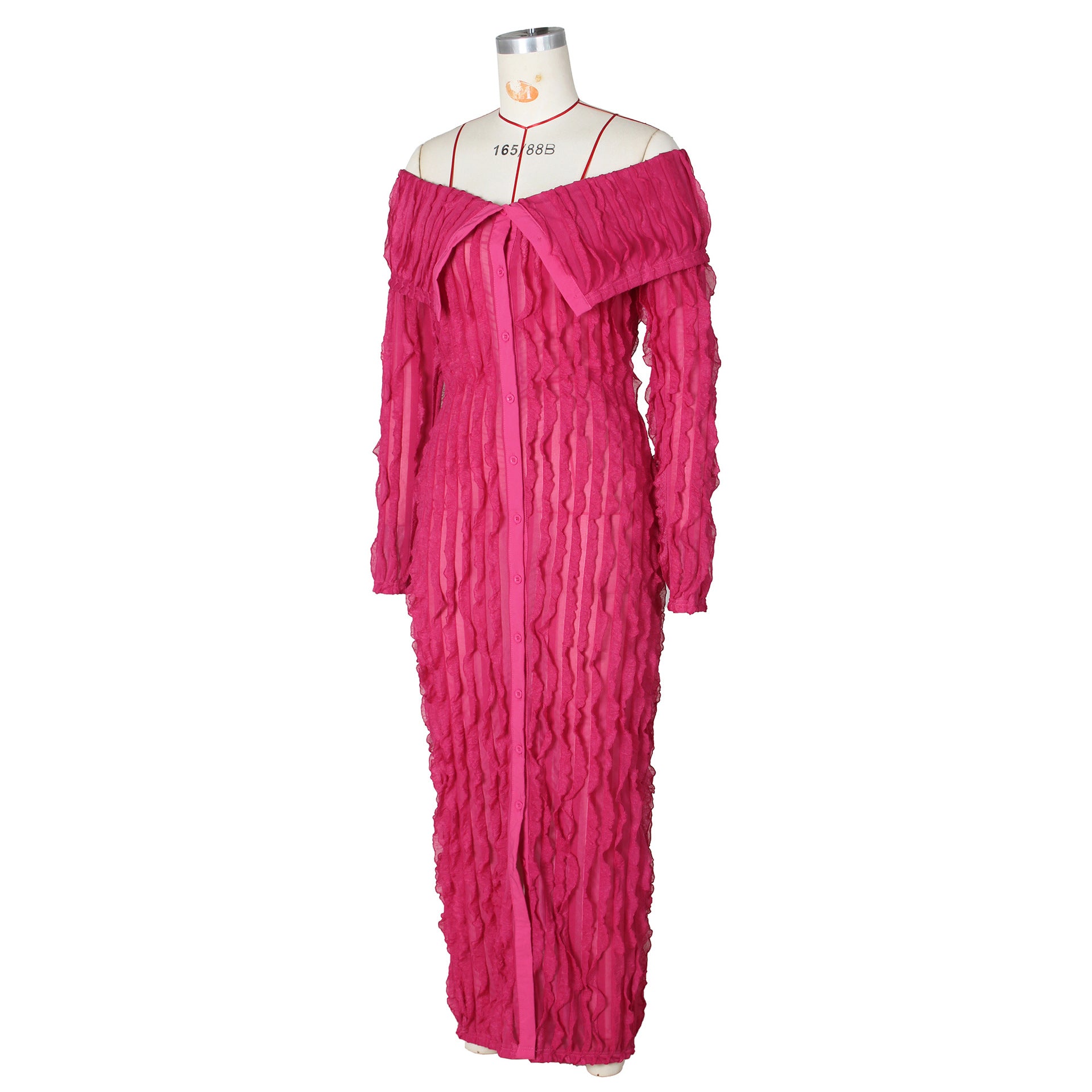 Women's Spring And Summer Sexy Turndown Collar Off Shoulder Long Sleeve Dress 18