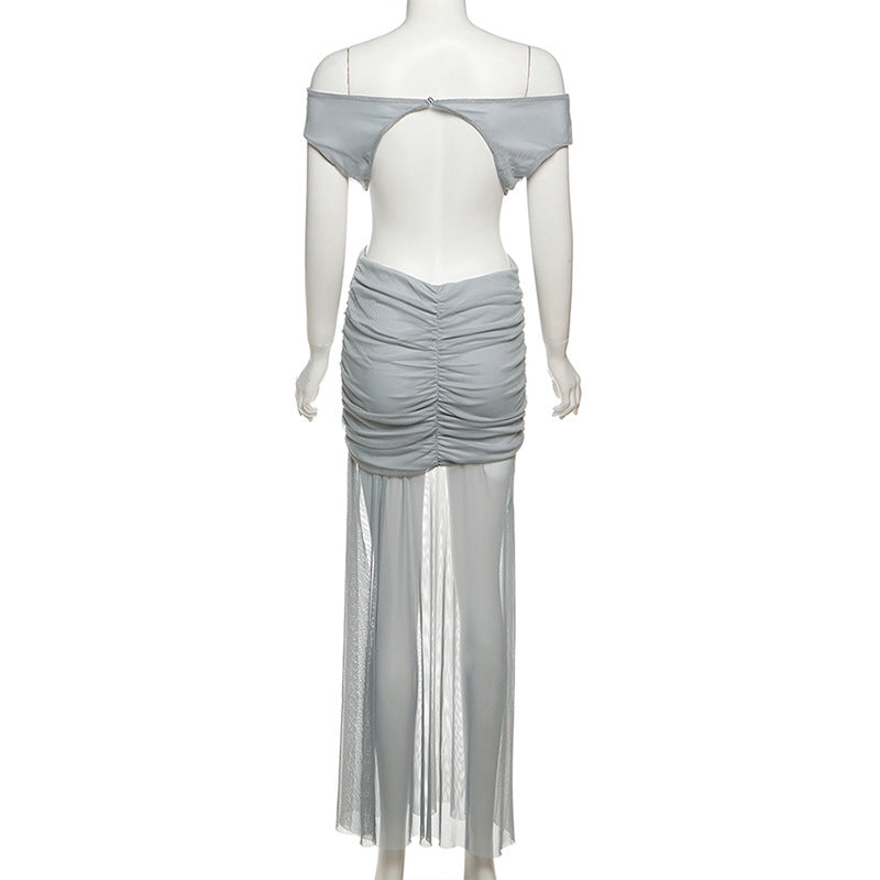 Summer Sexy Mesh Ruffle Patchwork V-Neck Low-Back Dress 12