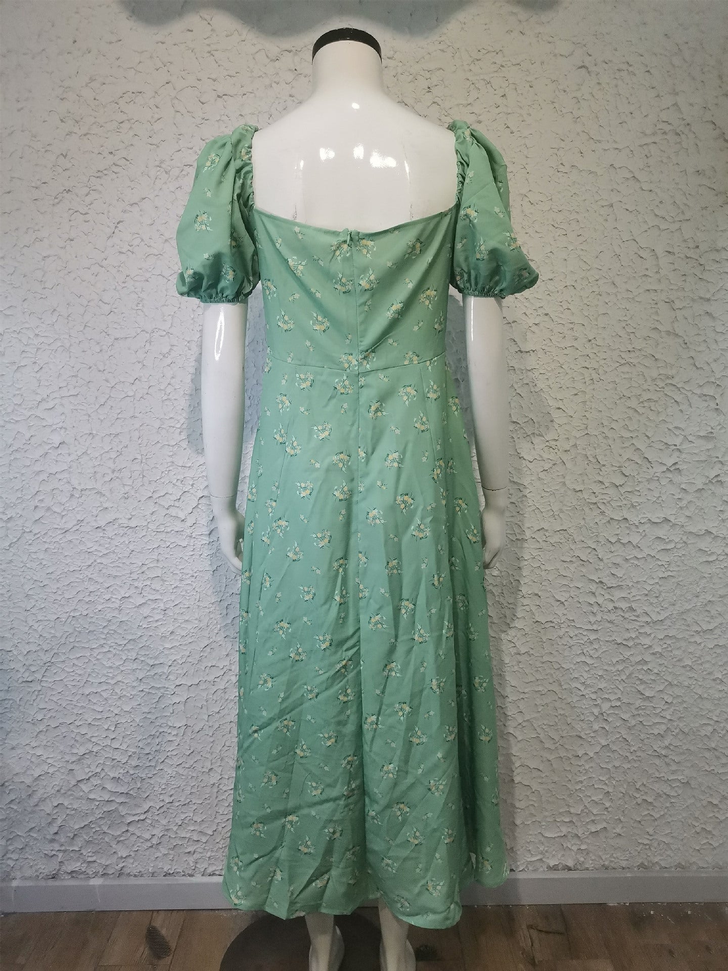 Women's summer fashion puff sleeve floral tie high slit long summer dress 23