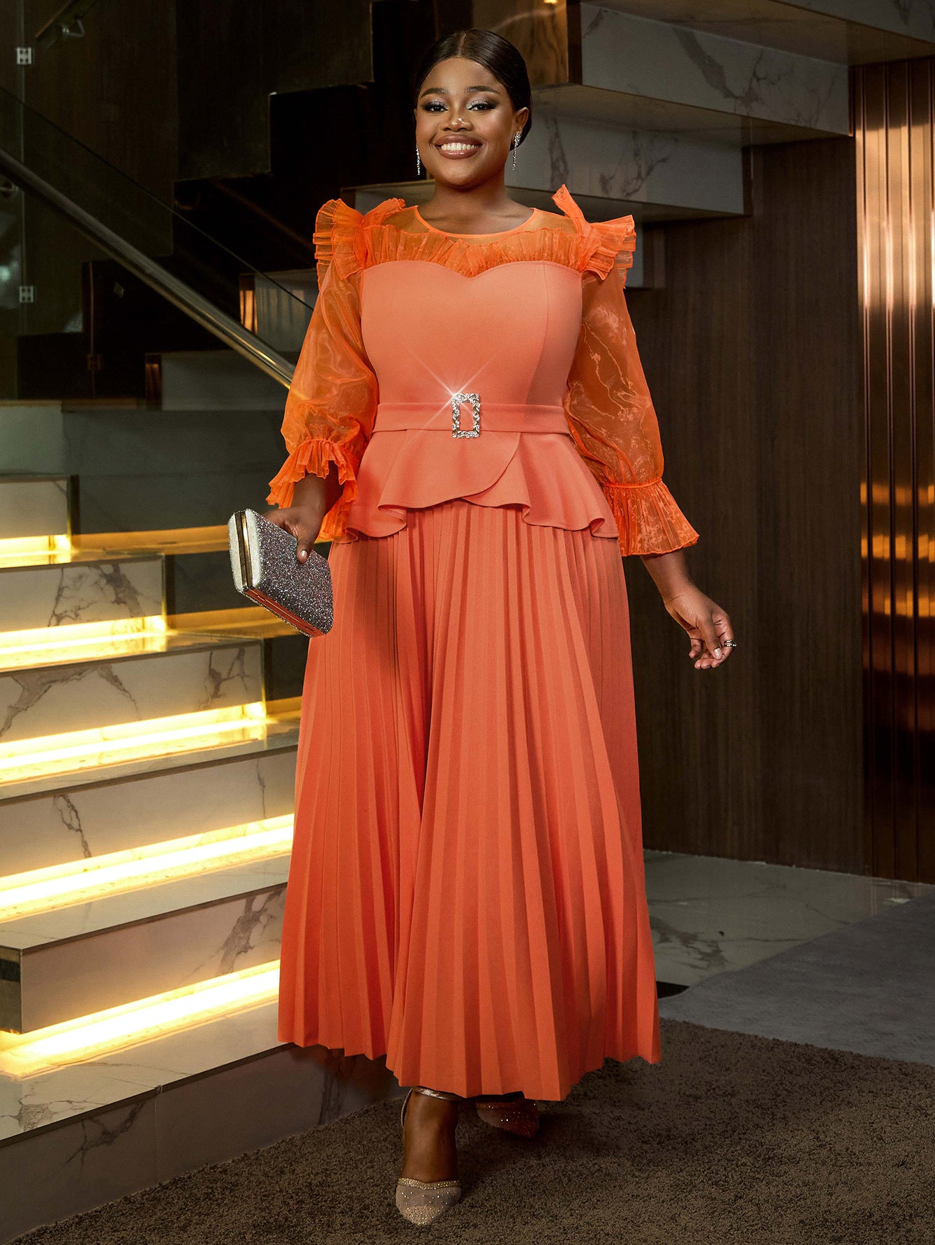 Women Round Neck Lantern Sleeve Party Formal Party Dress