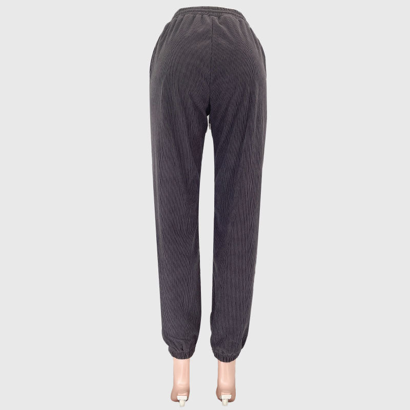 corduroy solid color Round Neck pullover long-sleeved two-piece fashion trouser suit women 24