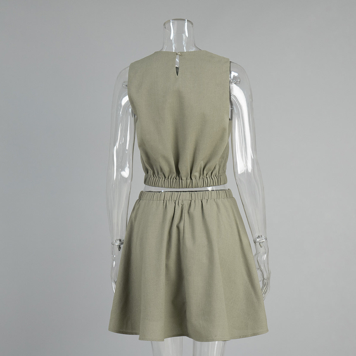 Round Neck Vest & Pleated Skirt Set Spring Summer Linen Comfortable Casual Short Skirt Set for Women 7