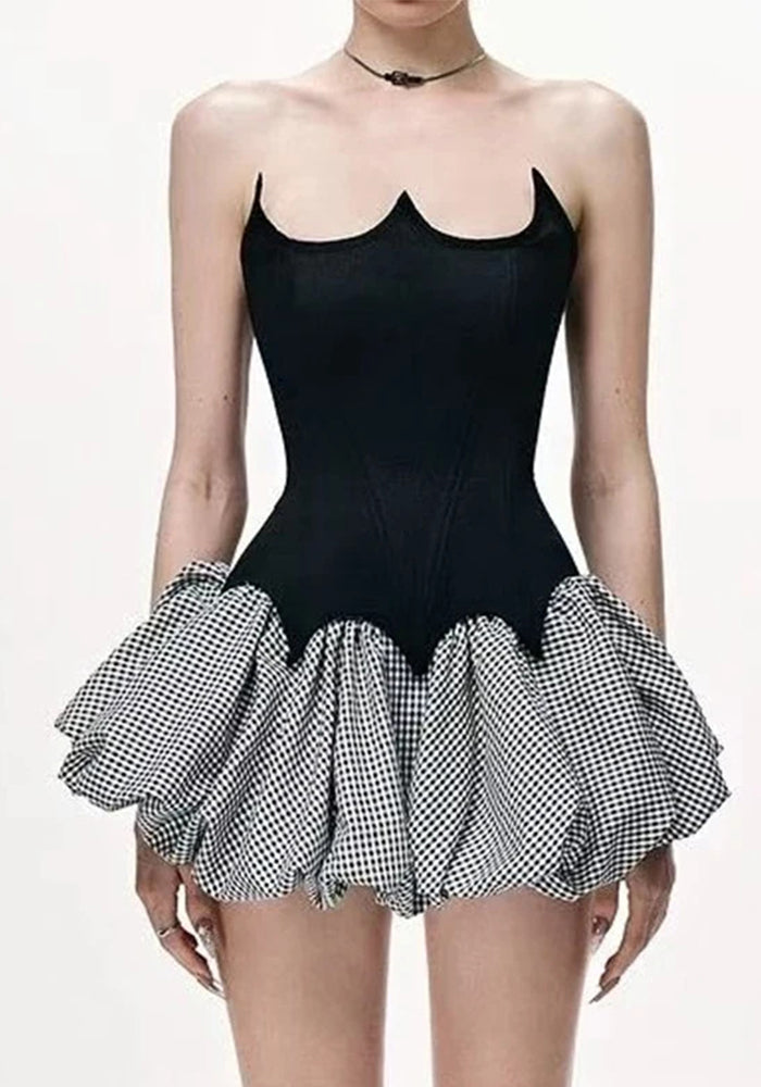 Women's Spring And Autumn Fashion Sexy Fishbone Tank Top Mini Flower Bud Plaid Short Skirt Two-Piece Set