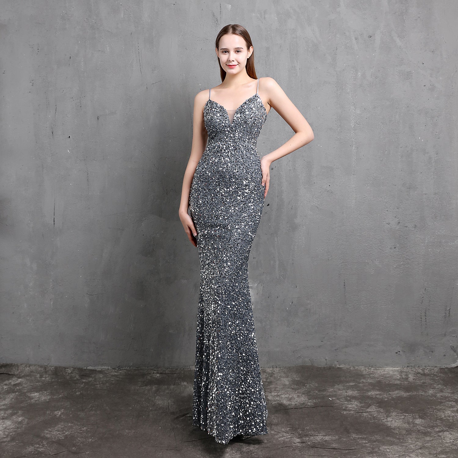 Women Heavy Crafts Colorful Sequins Long Party Evening Dress 4