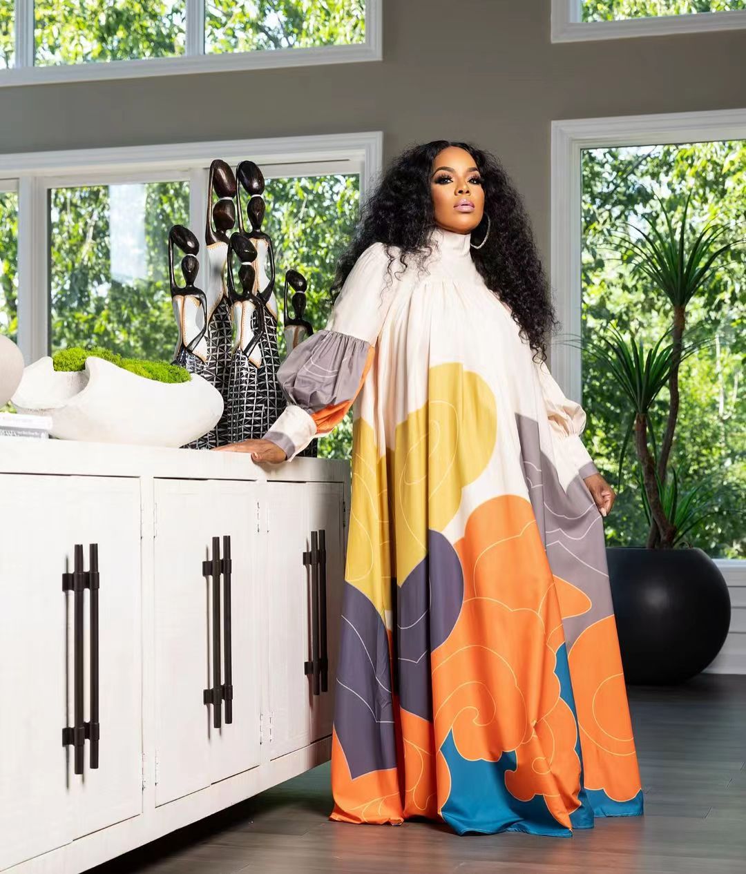 Autumn Women's Printed Long Sleeve Casual Loose Maxi Dress