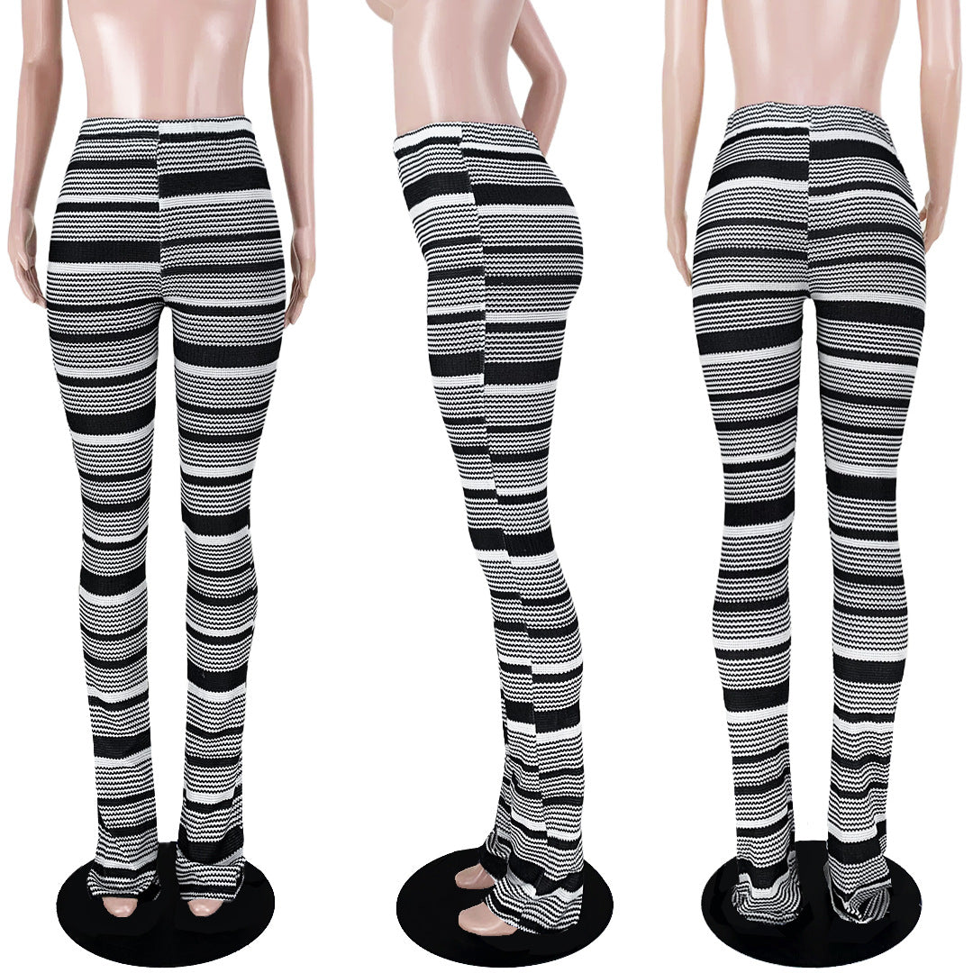 Women's Colorful Striped knitting Hollow Jacquard Fashion Pants Bell Bottom Pants 15