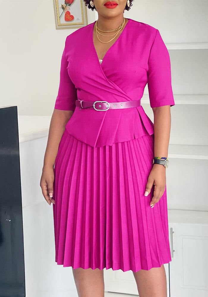 Plus Size Women v-neck pleated African dress