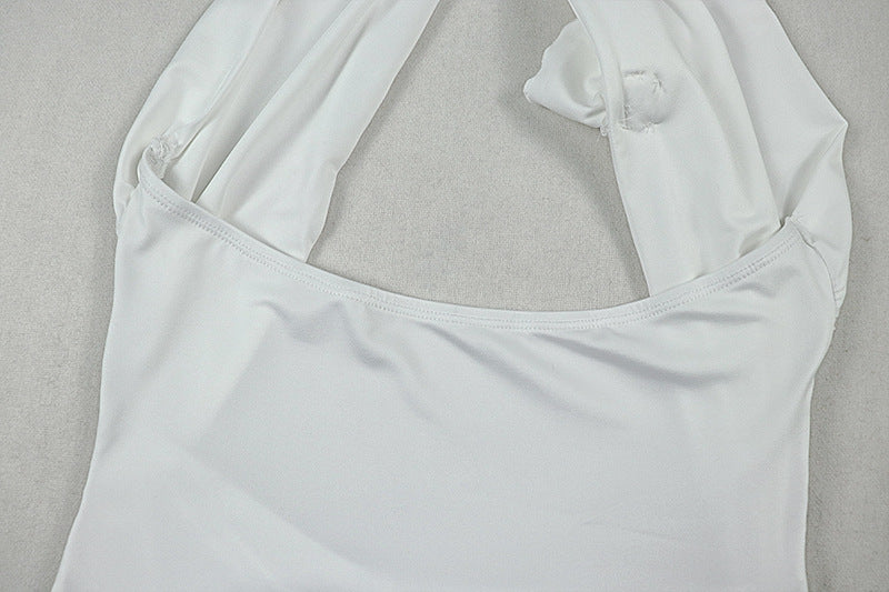 Women's Hollow-Out Fashion Slit Pleated Low Back Cross Halter Neck Solid Long Dress 15