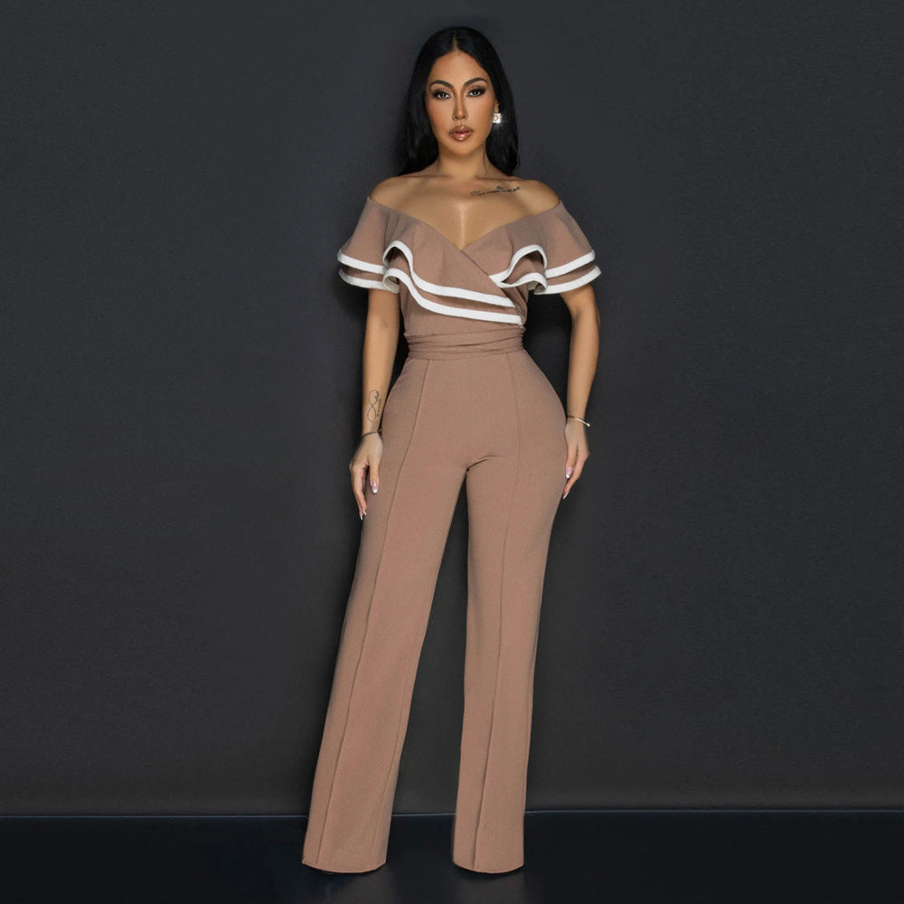 Women Summer Off Shoulder Short Sleeve Wide Leg Jumpsuit 10