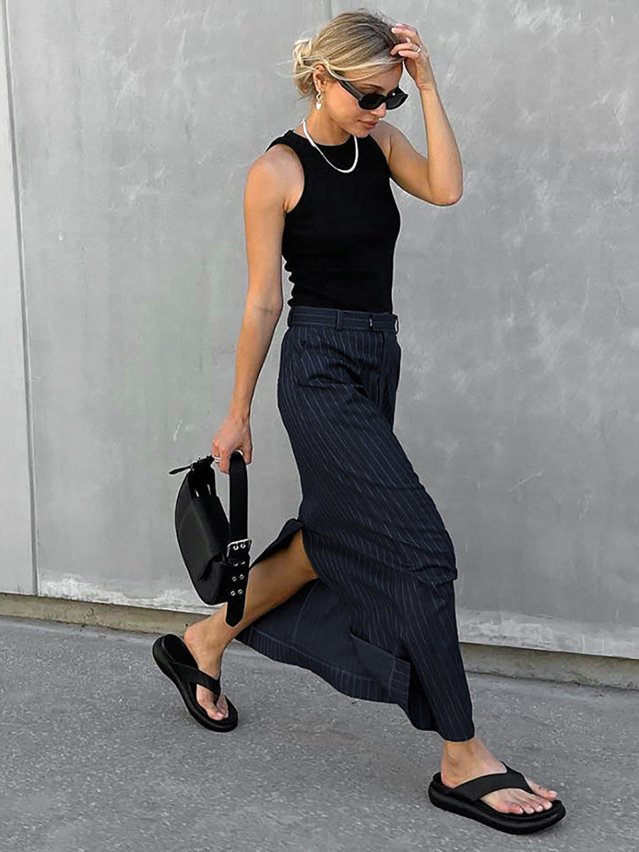 Career High-Waist Striped Slit Straight-Leg Autumn Fashion Women's Skirt 6