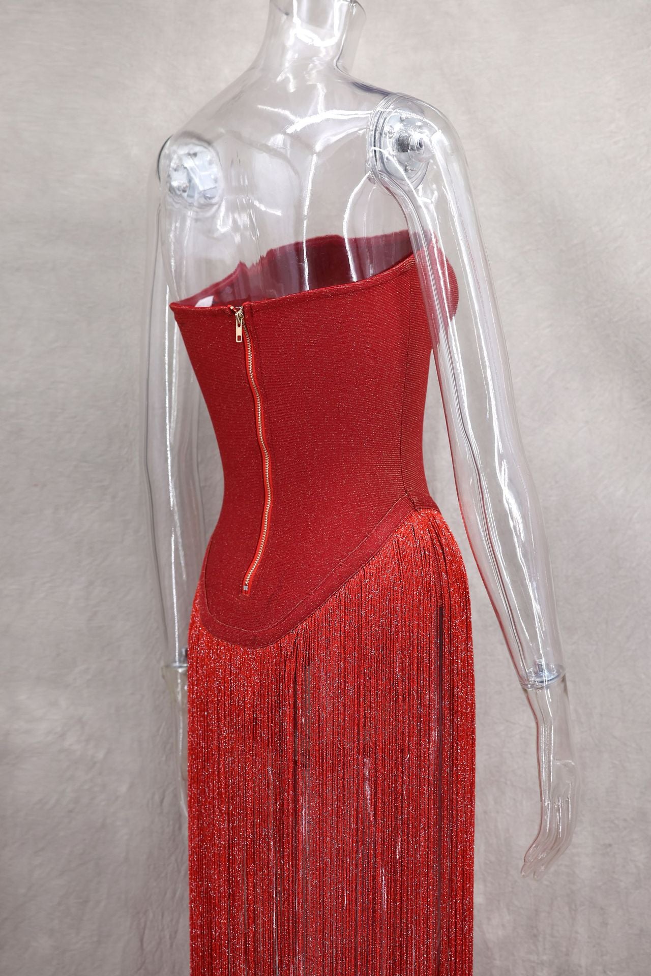 Spring Summer Style Tassel Trimmed Sexy Slimming Zipper Strapless Dress 15