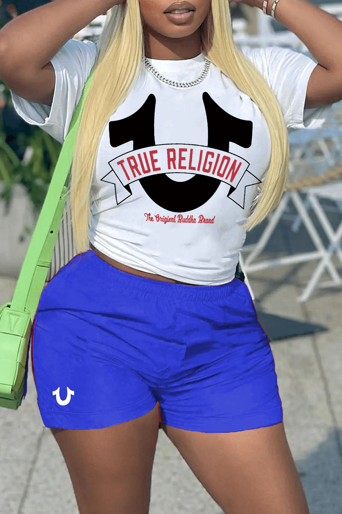 Summer Women's Print Casual R-Shirt Shorts Two-Piece Set 7