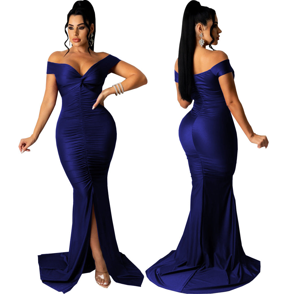 Women Sexy V Neck Slightly Wrinkled Dress 9