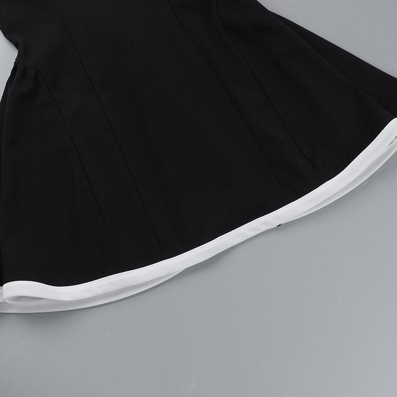 Summer Off Shoulder Contrast Color Elegant Slim Waist Tight Fitting Short Dress 14