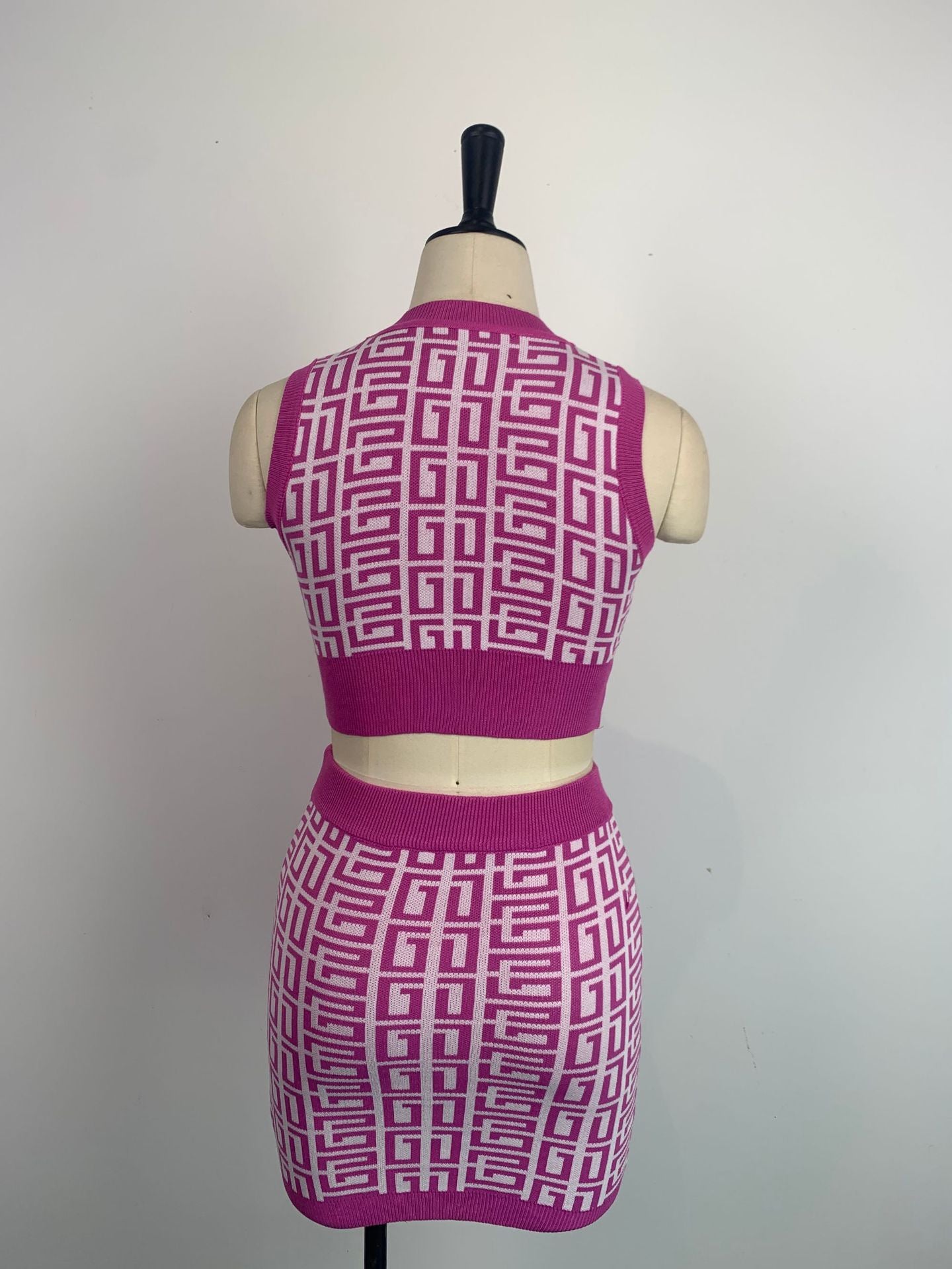 Women Round Neck Sleeveless Geometric Pattern Top and Skirt Two-Piece Set 7