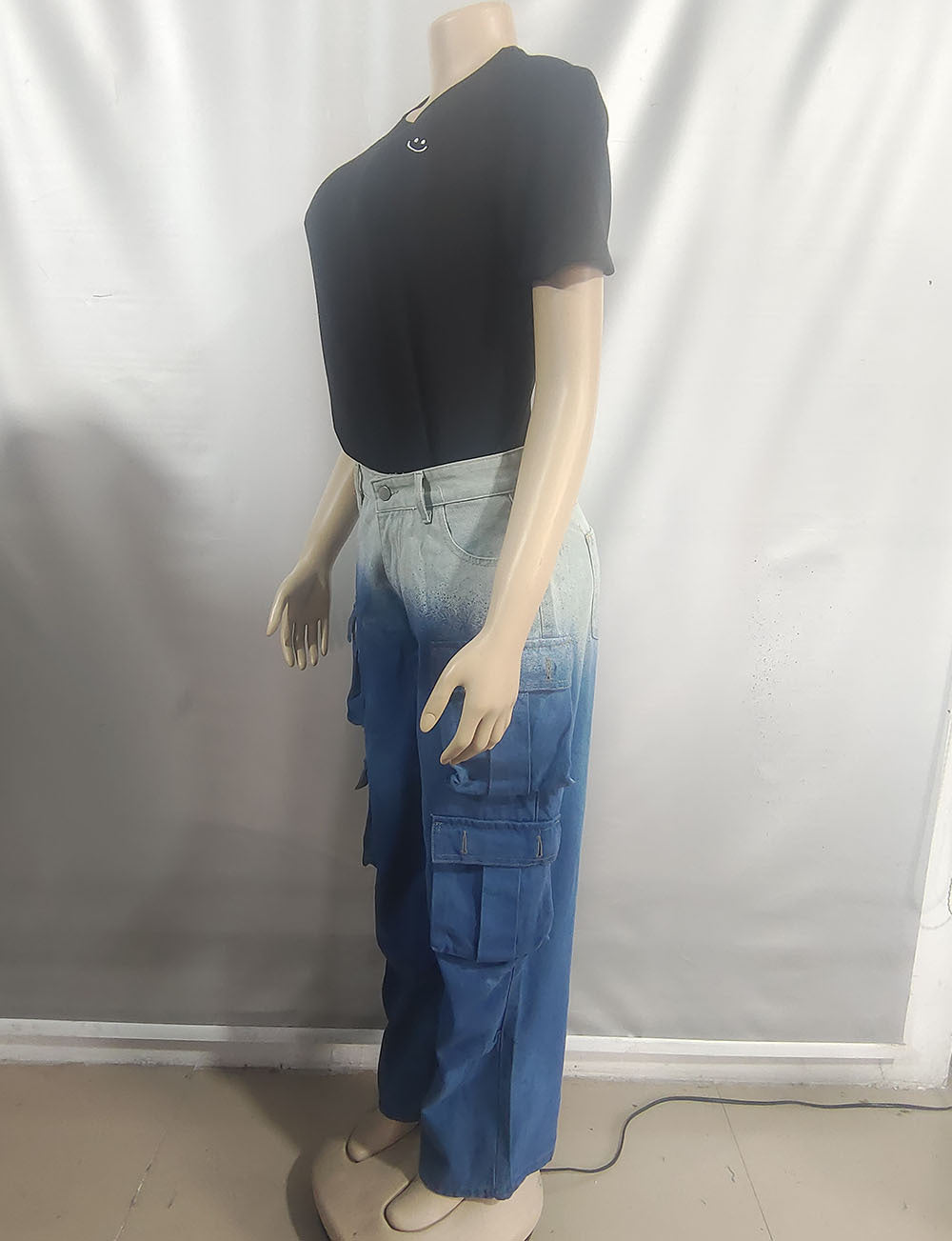 Women's High-Waist Multi-Pocket Gradient Denim Wide-Leg Pants 13
