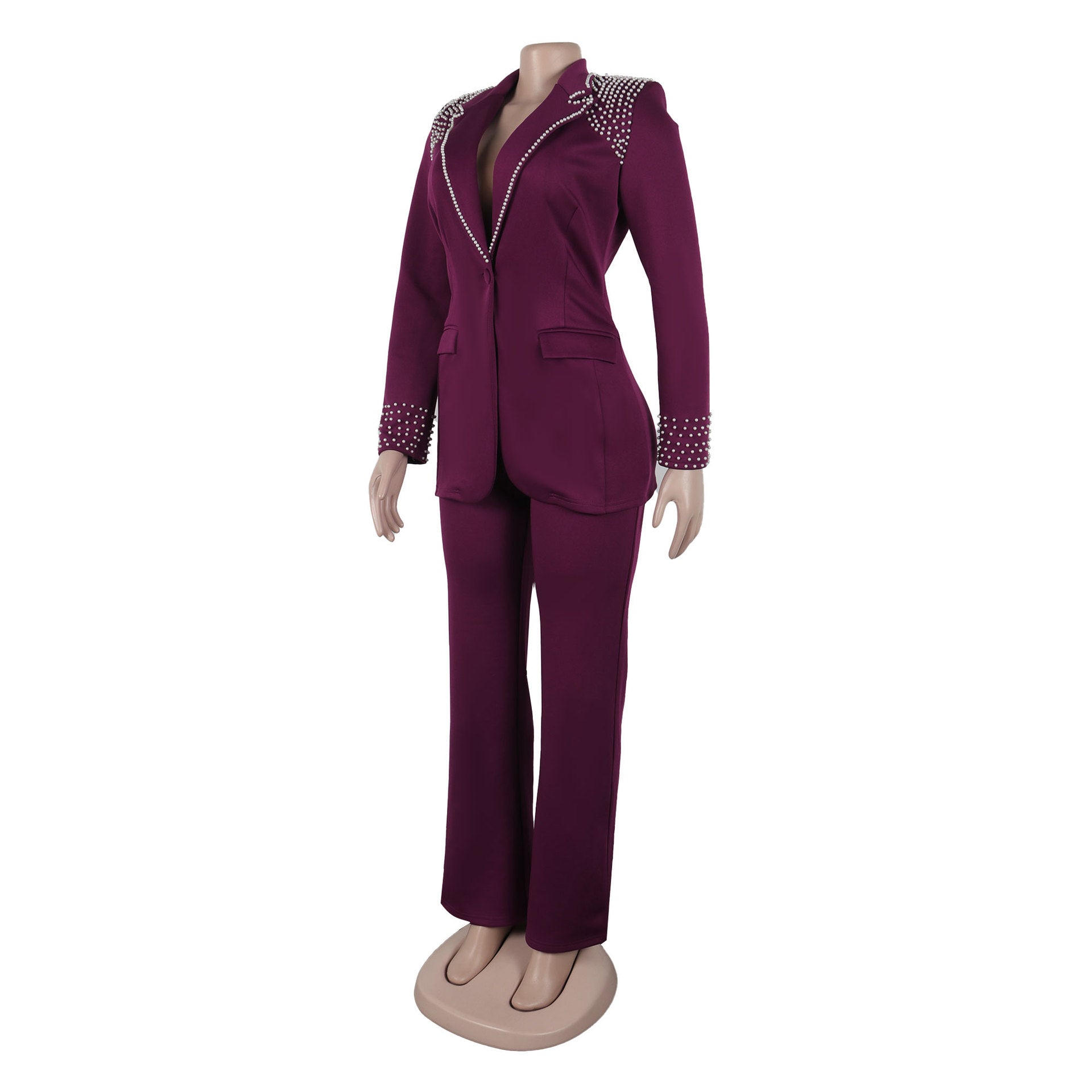 Pearl Long Sleeve Slim Blazer Pants Two-Piece Suit 18