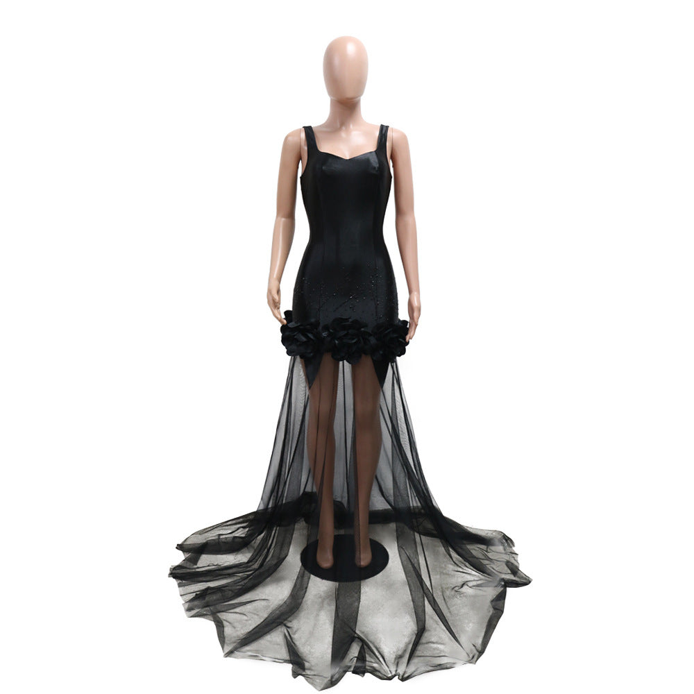 Women suspender flower mesh suspender Beaded Bodycon dress 8