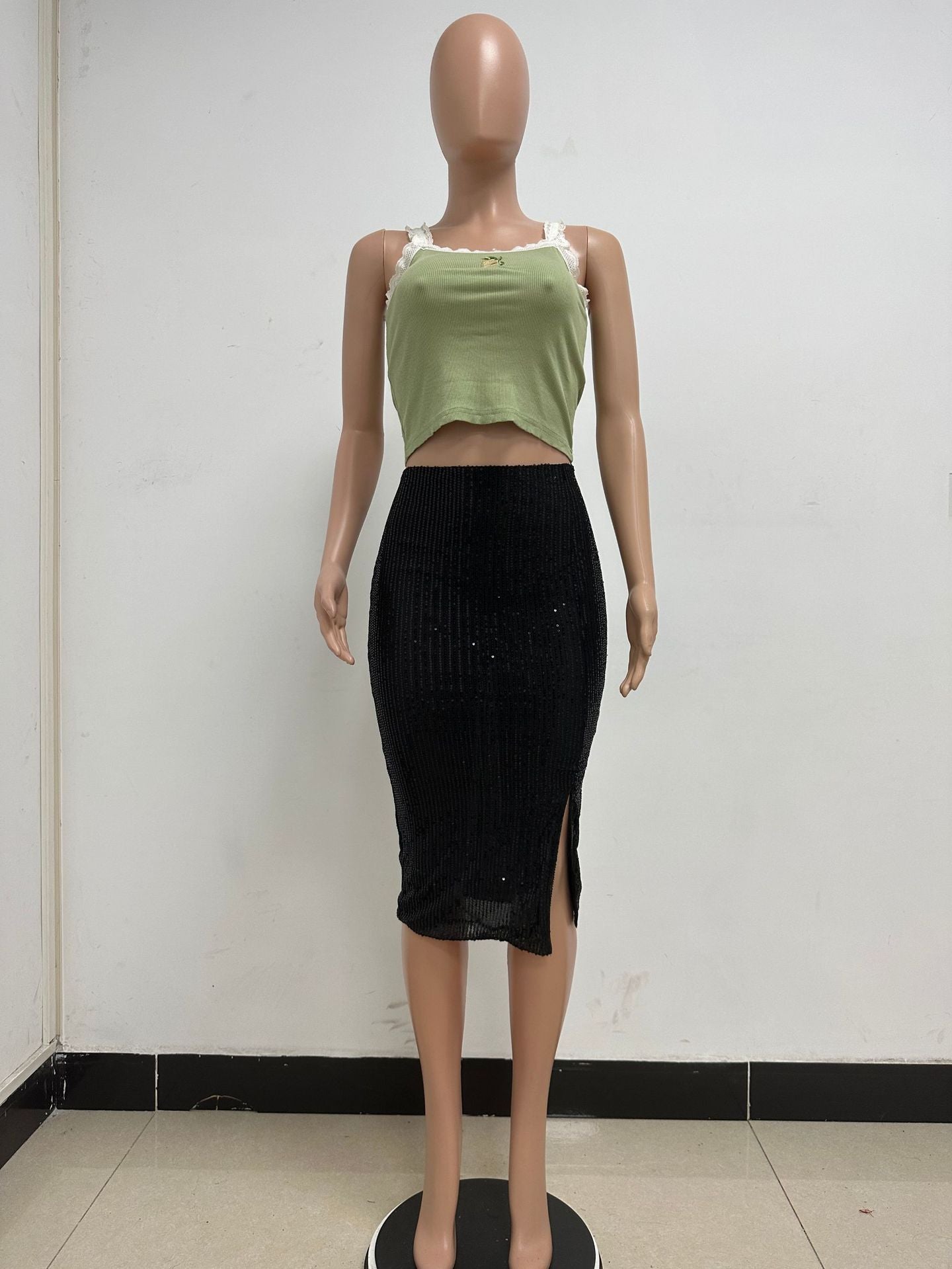 Women Slit Bodycon Sequined Skirt 57