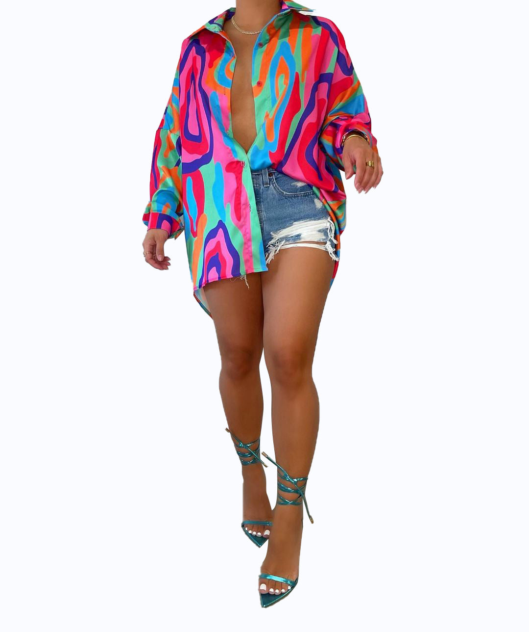 Women's Tie Dye Print Fashion Cardigan Dress 6