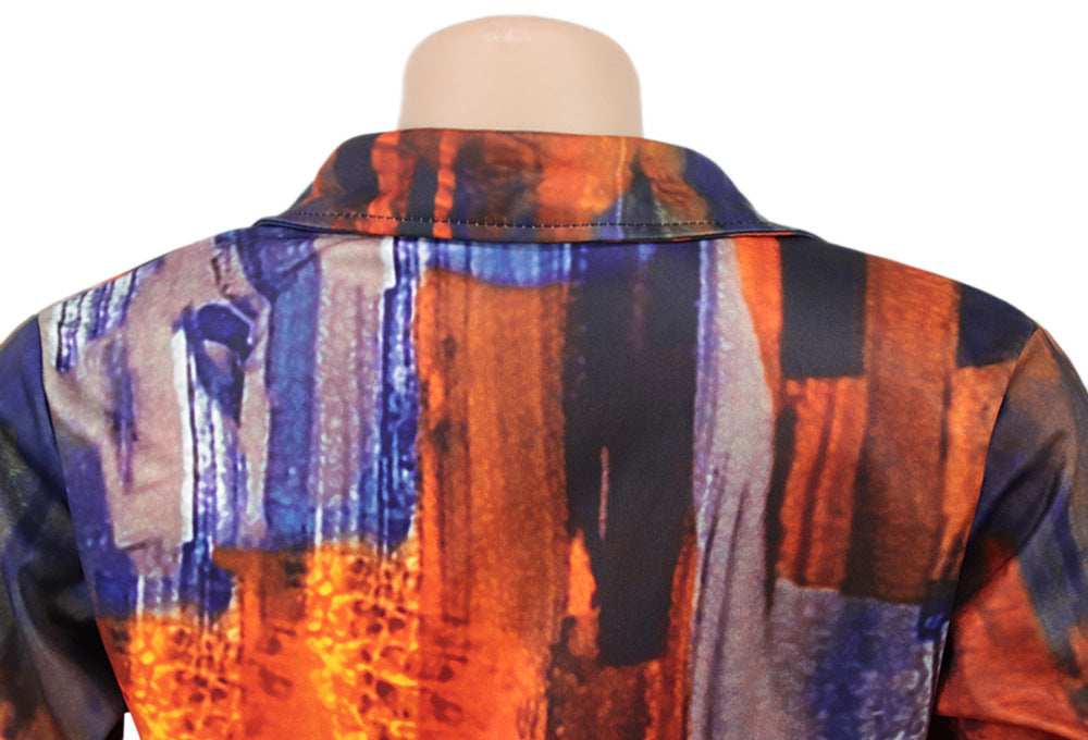 Women Turndown Collar Long Sleeve Printed Casual Two-piece Set 15