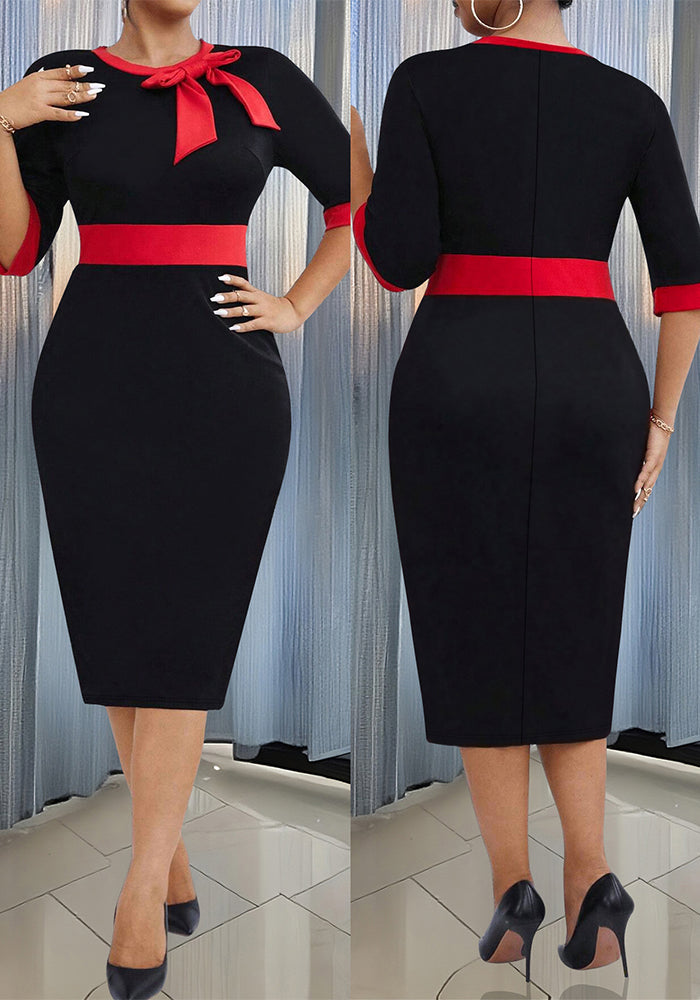 Women's Fashion Elegant Summer Round Neck Short Sleeve Plus Size Career Dress 3