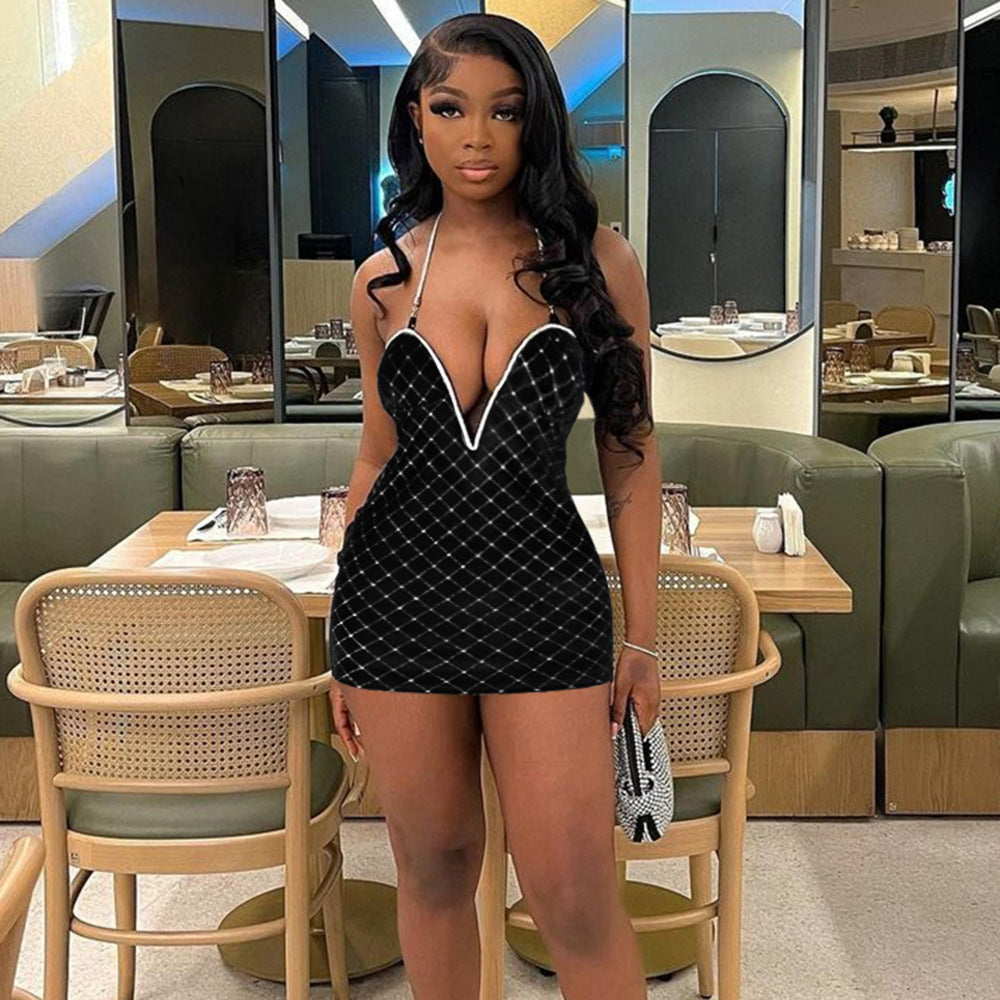 Summer Contrast Low Back Deep V Strap  Women Dress 3