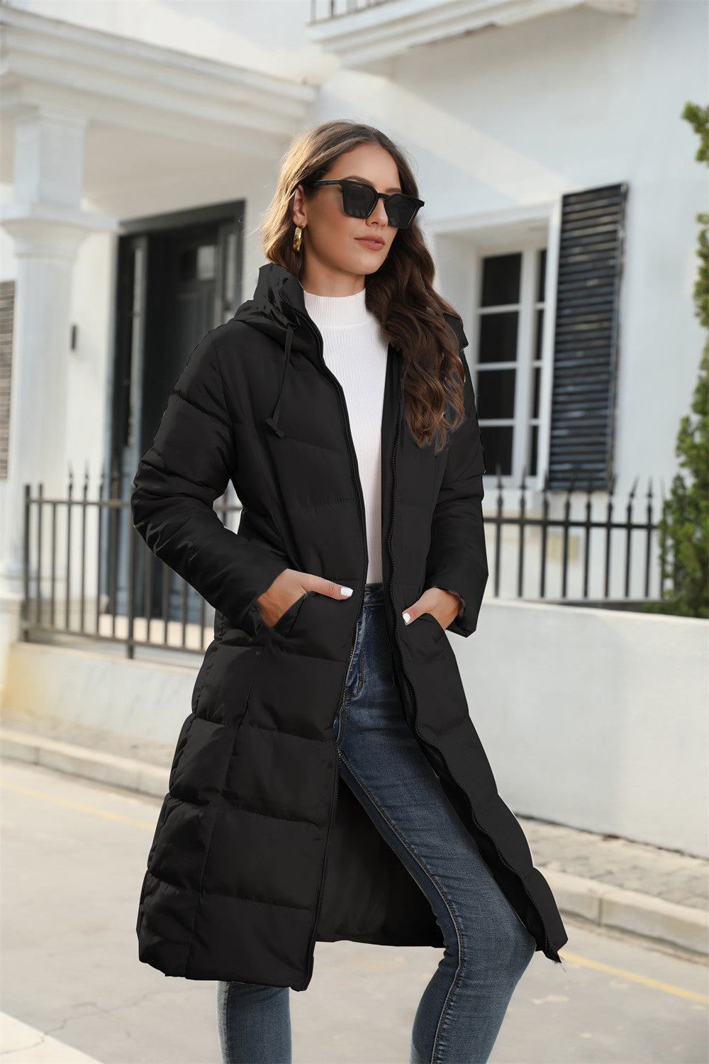 Winter Hooded Women'S Cotton Down Coat Women Long Slim Fit Cotton Padded Jacket Warm Women'S Coat