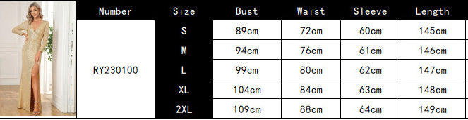 Long Sleeve Slit Sequined Evening Gown 9