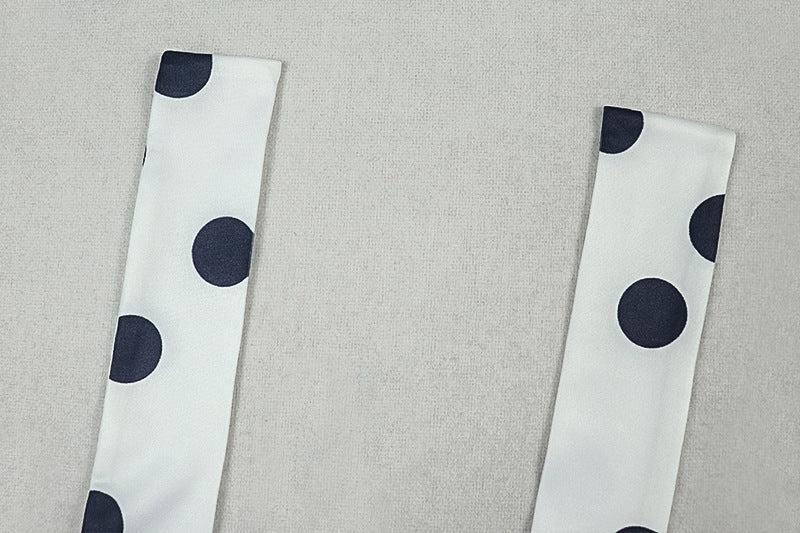 Women Pleated Waist Polka Dot Print Halter Neck Dress 11