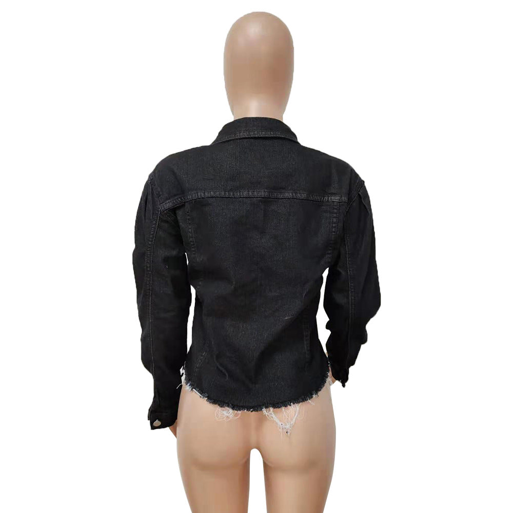 Women beaded crown Denim jacket 10