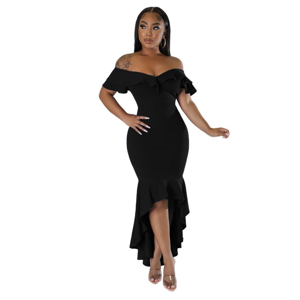 Women Summer Off Shoulder Ruffle Trim Dress 9