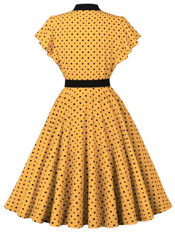Women's Short-Sleeve Round Neck Knee-Length Retro Polka Dot A-line Dress 5