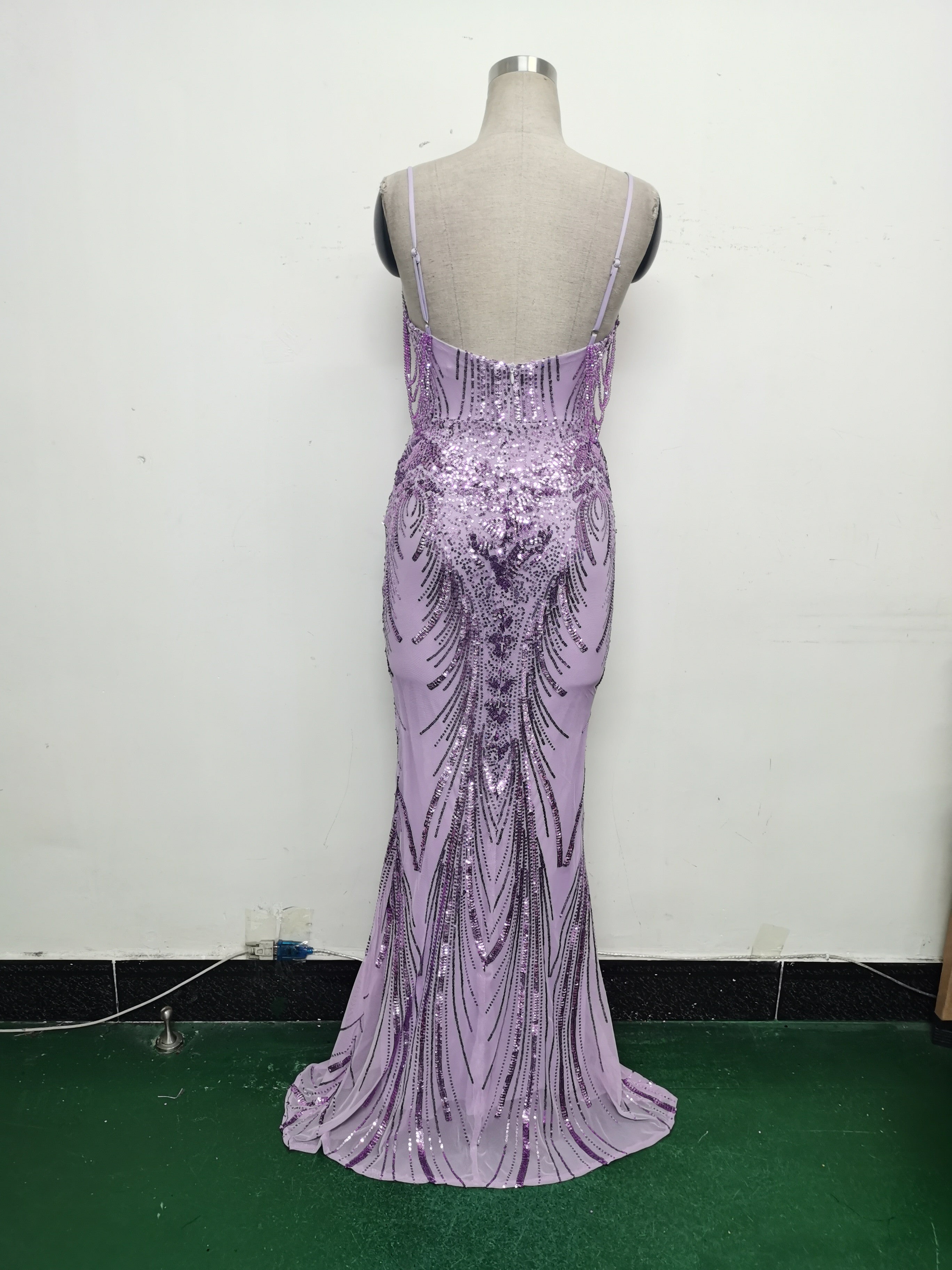 Fishbone Slim Waist Sexy Rhinestone Chain Strap Evening Dress 39