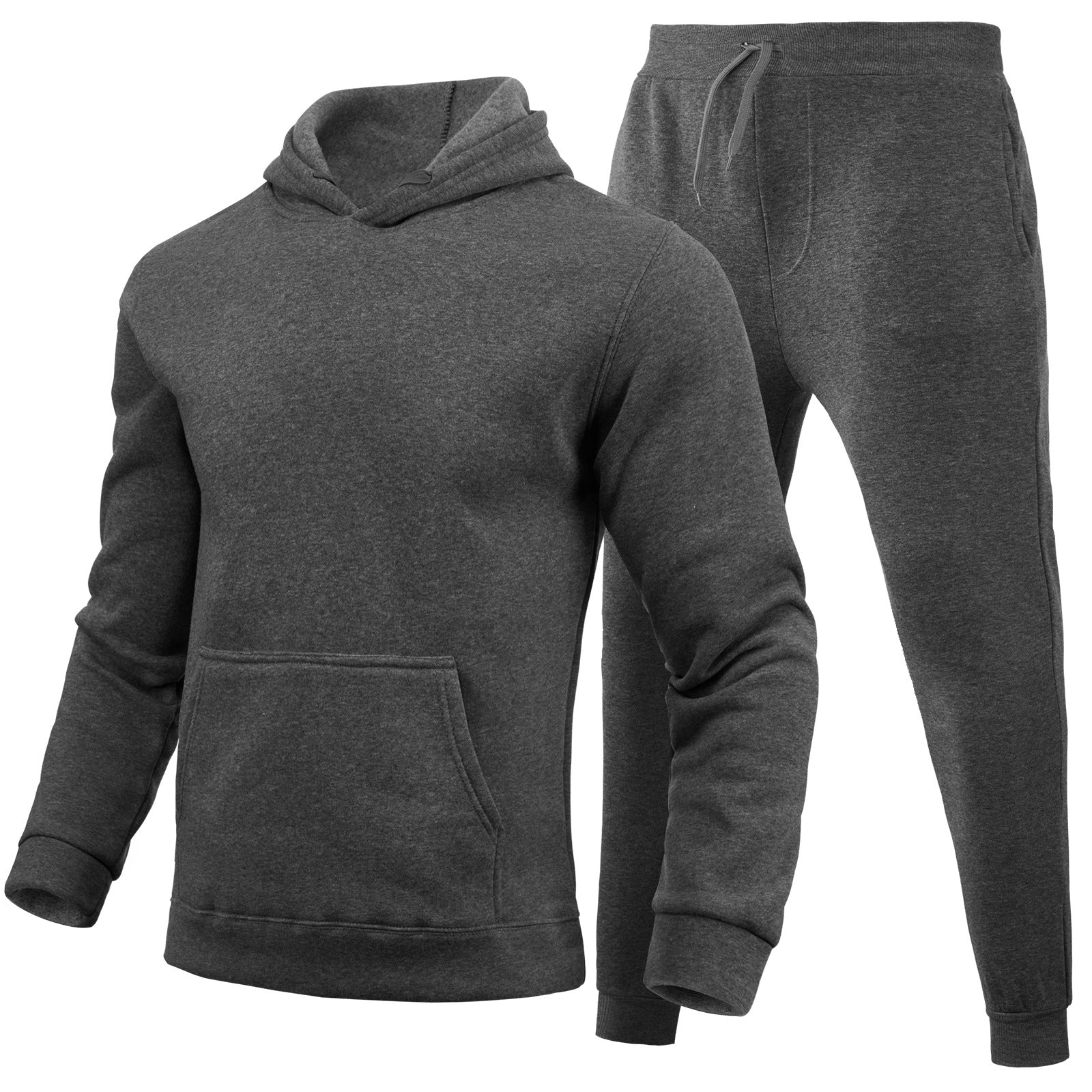 Men Casual Solid two-piece fleece loose Hoodies and sweatpants two-piece set 33