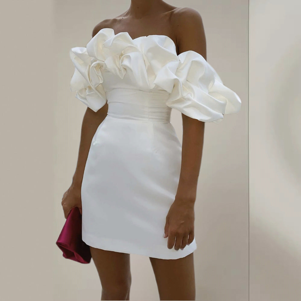 Women's bubble off shoulder slim party dress evening dress 12