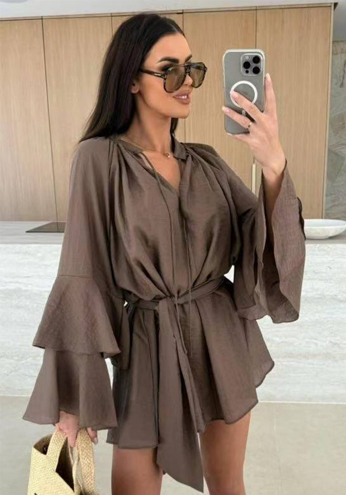 Women's Lace Ruffle Sleeve V-Neck Blouse