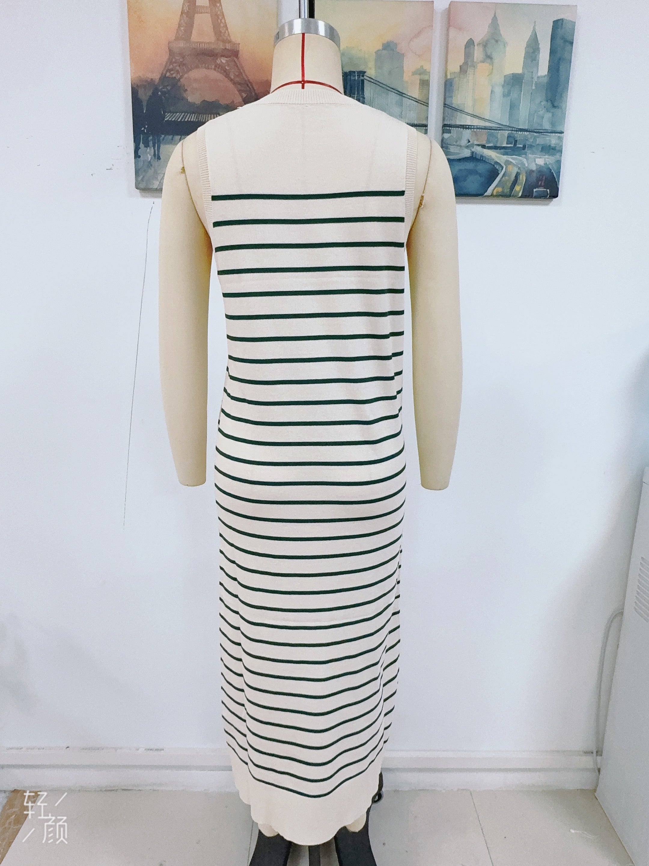 Spring And Summer Slim Women's Striped Knitting Sleeveless Fashion Long Dress 13
