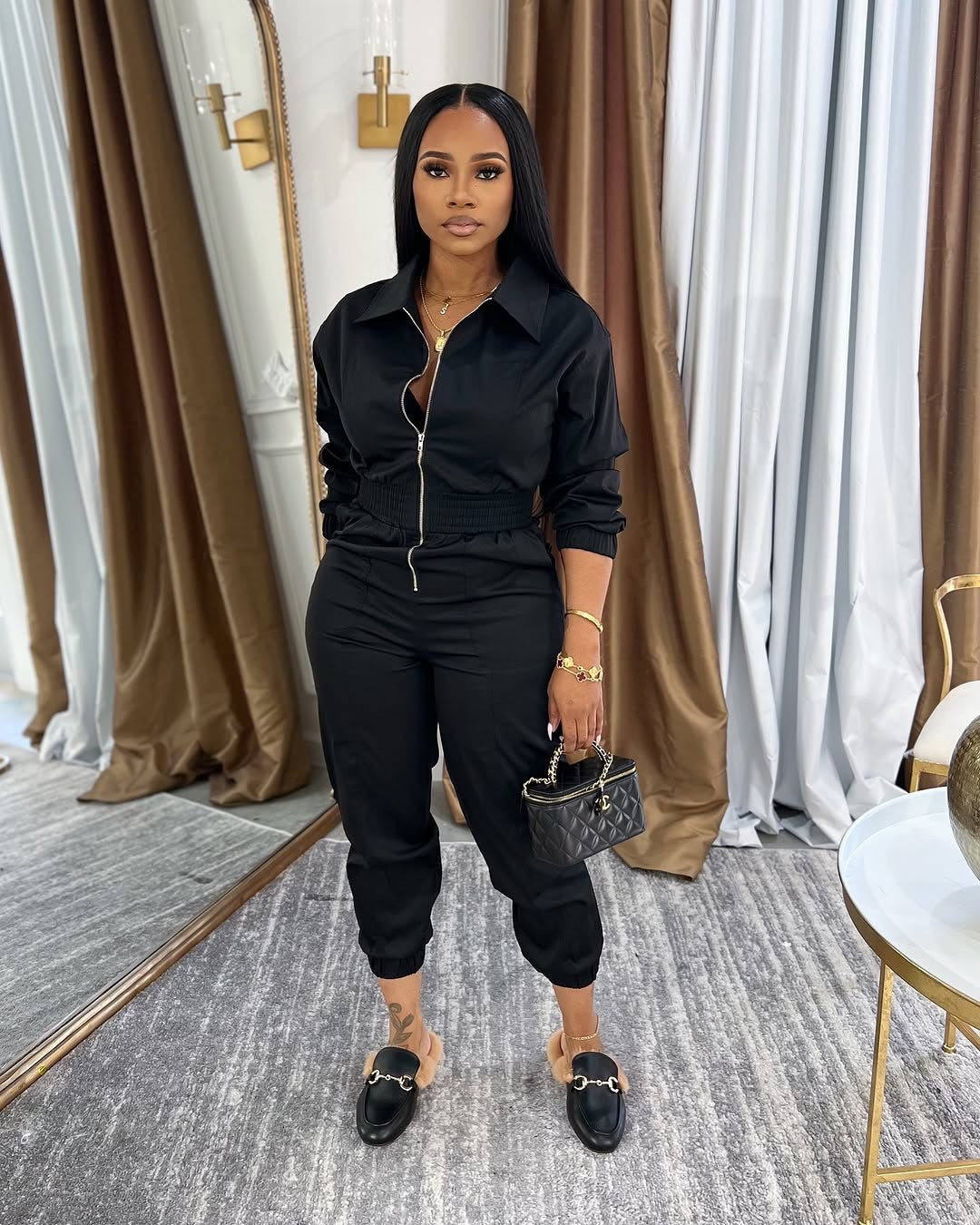 Women Turndown Collar Zipper Cargo Jumpsuit 3