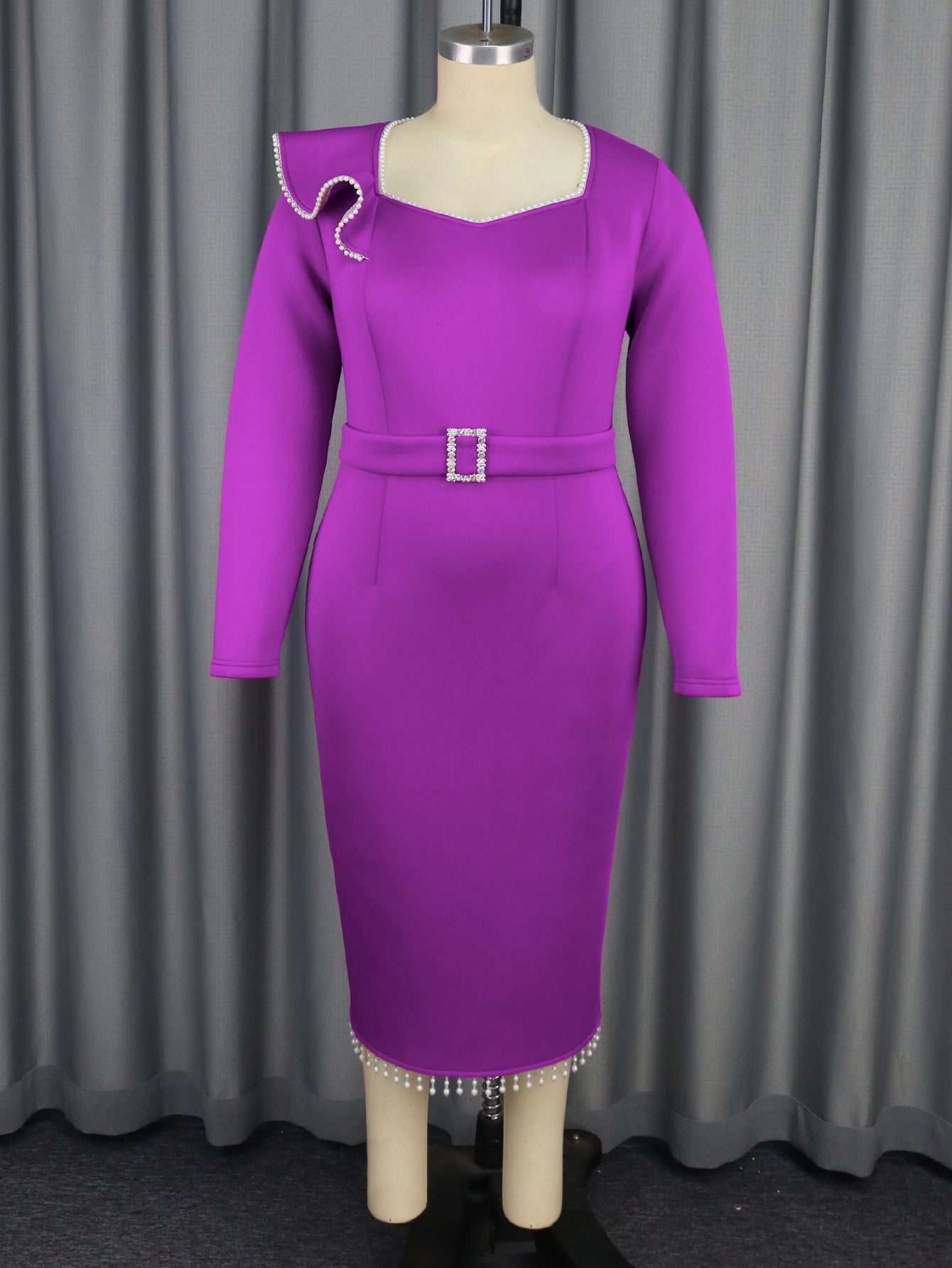 Plus Size Women Beaded Long Sleeve Party Dresses 6